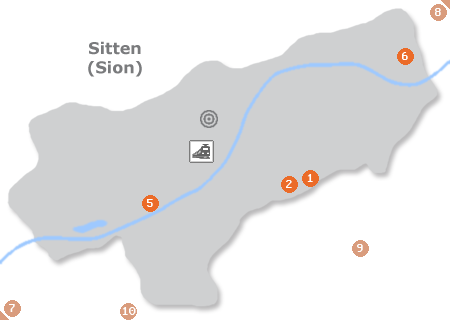 Karte mit Pensionen und anderen Unterkünften in Sitten/Sion