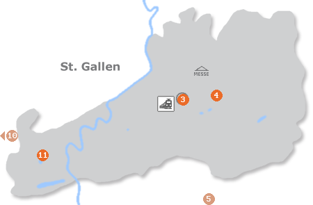 Karte mit Pensionen und anderen Unterkünften in St. Gallen