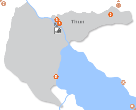 Karte mit Pensionen und anderen Unterkünften in Thun