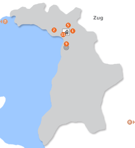 Karte mit Pensionen und anderen Unterkünften in Zug